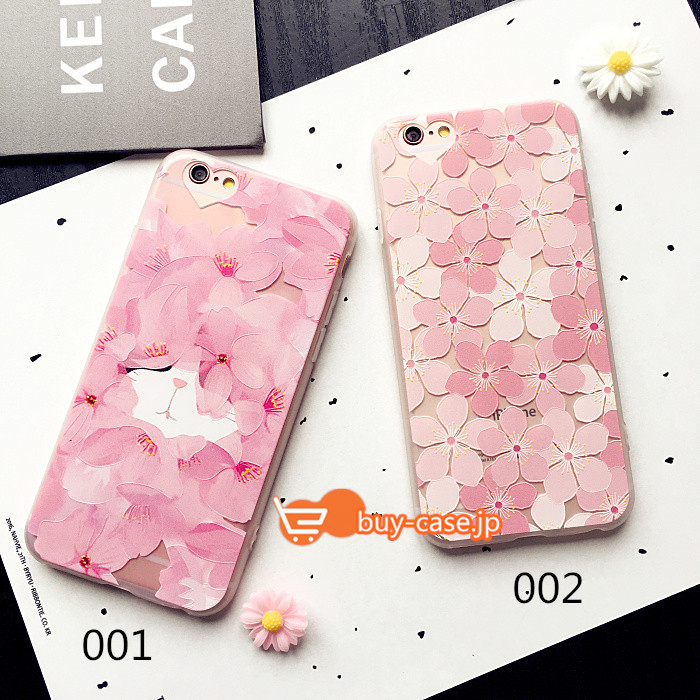 
ピンク粉色ネコiPhone7 6 6Sケース花柄桜さくらアイフォン6splusソフトTPU
