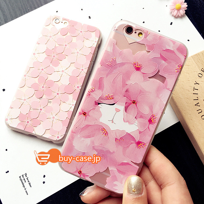 
粉色ネコiPhone7 6 6Sケース花柄桜さくらアイフォン6splusソフトTPU