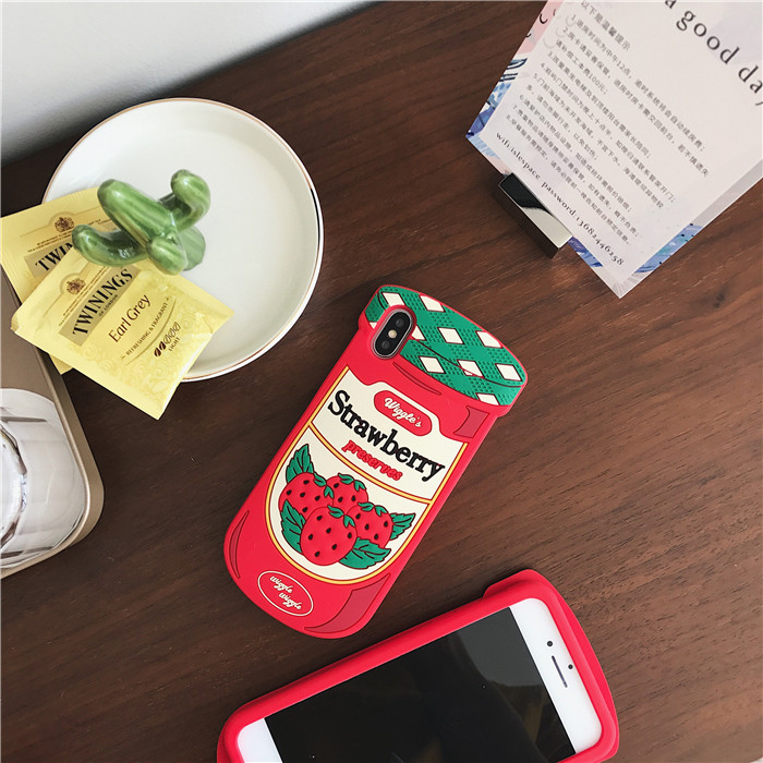 韓国清楚系シリコン苺ジャムiPhoneケースiphone7plus/6s携帯カバーかわいいストロベリー立体