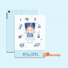 淡い青色かわいいipad air2\1 mini23フラップケースnewipad pro11 10.5インチ スタンド機能女の子イラスト風ブルー2018ミルク牛乳iPad Pro用ミニ4手帳型ケース薄いタブレットケース ホワイト9.7インチ