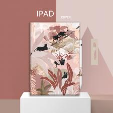 芸術家イラスト クリムゾン色きれいipad AIR1/2 mini4花柄2018モデルiPad 10.2インチ ケースiPad Pro 11アイパッド第七世代pro10.5ペンシル収納カバー上品フラワー高級レザーiPad Air(第3世代)