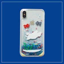 可愛い流れるラメ キラキラiPhone 14 Pro Maxケースくま白熊アイフォン11/XSmax/XR動く水ケース かわいいシロクマ金魚iphoneX/8plus/7携帯カバー動物アニマル海底 深海iphone11ラメ スパンコール