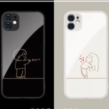 アイフォン13ケース男女ペアiPhone 14 miniガラスケースお揃いラブラブiPhone 13/12背面ガラス光沢 彼氏彼女iphone11pro仲良し12proシンプル男の子 女の子xs/xr個性的ハート柄ブラック色ホワイト黒 白い