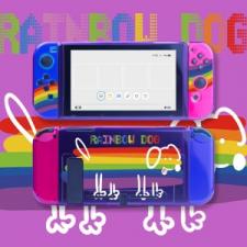 可愛い虹色透明クリアSwitch ケース犬ドッグ スイッチ ケース 収納 耐衝撃有機ELモデル対応nsボタンカバー ソフトケースいぬパープル紫色Switch 保護ケース