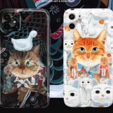 オリジナル猫柄iPhone14スマホケース12/13/XS/MAXハードケースiPhone 13 Pro可愛いネコねこペア アイフォン13/12カバー黒 白い薄型ケース男女 招き猫 金運