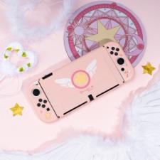 Switch有機ELカバーかわいいカードキャプターさくらピンク色ソフトケース超薄型保護ケース一体耐衝撃Switch Oled保護ケース木之本桜ドック対応スイッチOLEDカバー女性 分体式設計