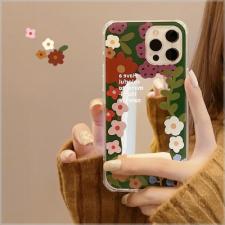 韓国ファッション花柄笑顔iphone13/15proケース スマイル可愛い鏡付きアイフォン13Promax/14 Pro Max/11スマホケース耐衝撃ミラー付き化粧便利iPhone 14ケース フラワー