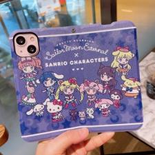美少女戦士セーラームーン×サンリオキャラクターズiphone14proケース可愛い手帳型アイフォン13/12promaxケース手帳ソフトカバーiPhone16Promax