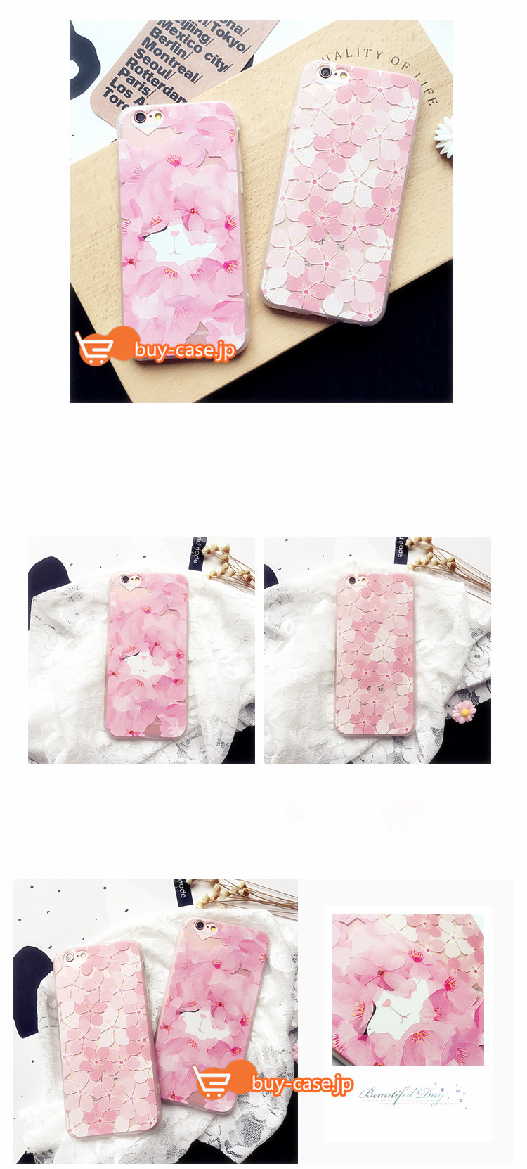 
ピンクネコiPhone7 6 6Sケース花柄桜さくらアイフォン6splusソフトTPU
