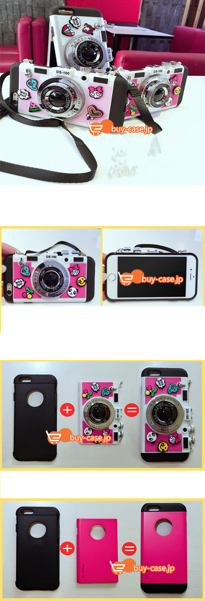 カメラ型アイフォン6plusケースiPhone7耐衝撃オリジナル5.5sストラップ付き
