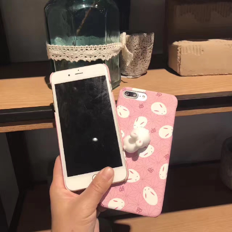 iphone8/7sケース萌え柔らかいキャラクターかわいい立体兔ウサギ揉む可能少女ピンク桃色