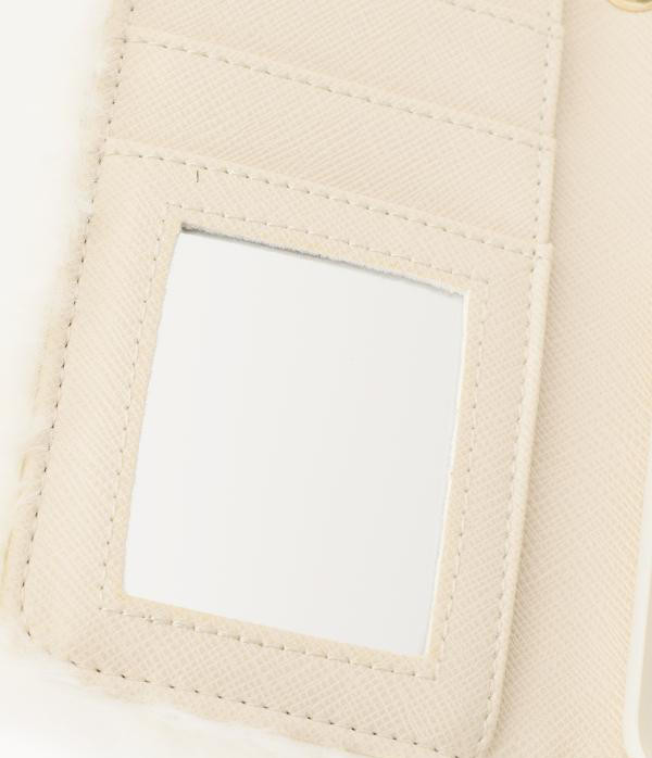 
毛皮6/7plusミラー付き携帯カバー手帳カード収納斜め掛けバッグ型ショルダーアイフォン7プラスケース
