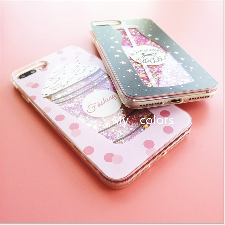 オリジナルキラキラiPhone7plus/8ケースかわいいアイスクリーム6splus保護カバー6s/8plusソーダ水