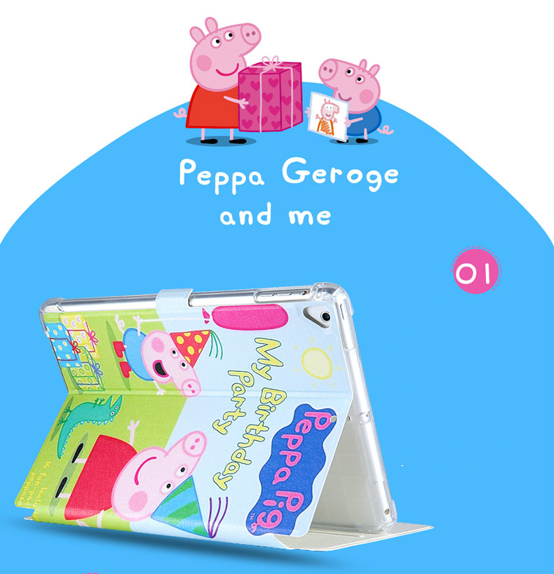 ペッパピッグiPad air保護カバー2017新型proプロ9.7インチPeppa Pigアイパッド手帳型タブレットiPad9.7 TPUイラスト風絵柄