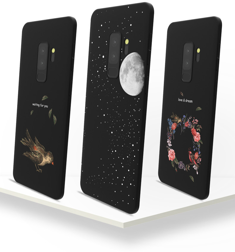 ギャラクシーs9ケース星s9plus保護カバー宇宙galaxy全方位耐衝撃鳥惑星艶消し花柄マット素材ソフトシリコン月