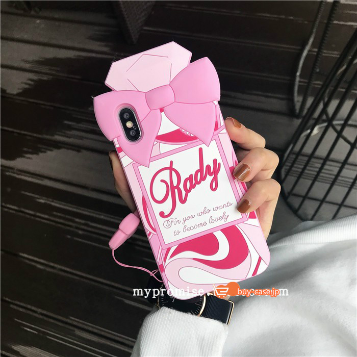 ピンク色 香水瓶シリコン製アイフォンXケースiphoneX/8/7 plus有名人携帯カバー海外レディース8/7斜めがけ