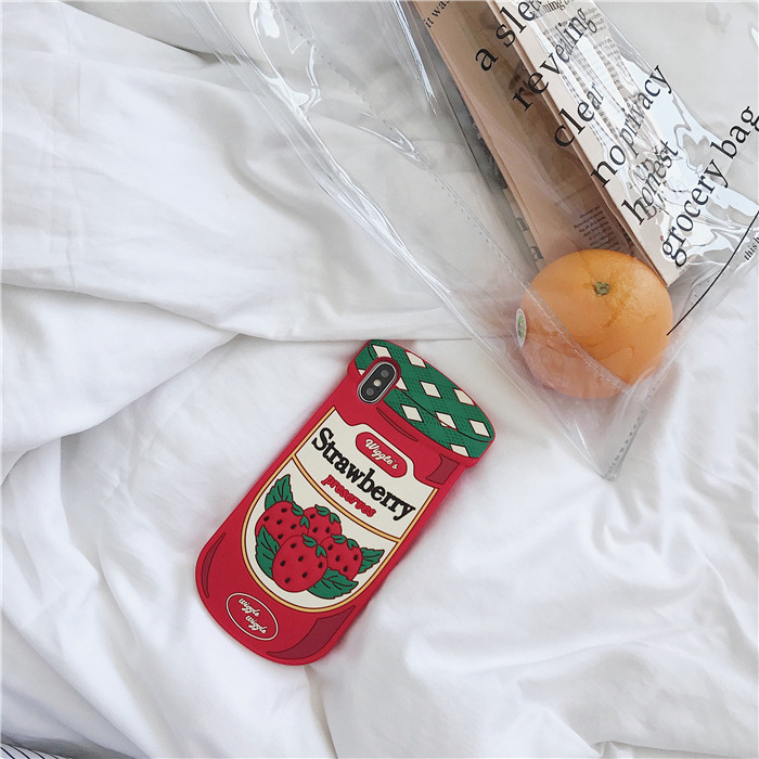 かわいいストロベリー立体アイフォン8ケースx/8plus果物缶詰面白い女子赤いスマホケース フルーツ