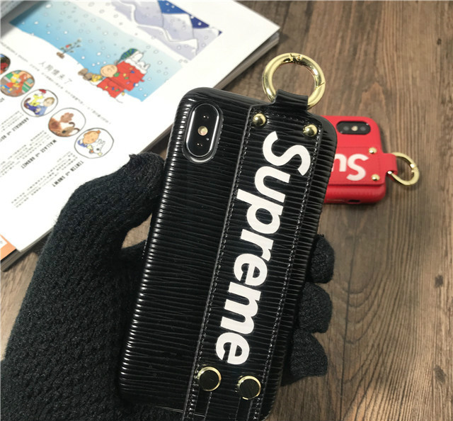 シュプリーム革製レザーiPhone8plusケースおしゃれハンドストラップ付きスマホケースiPhone8面白いブランド男女