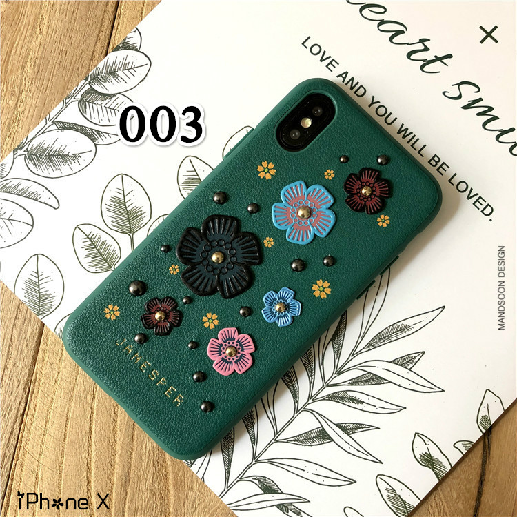 レザーiPhoneX Plusケース立体花リベット7/6s綺麗カバー多色展開カラフル