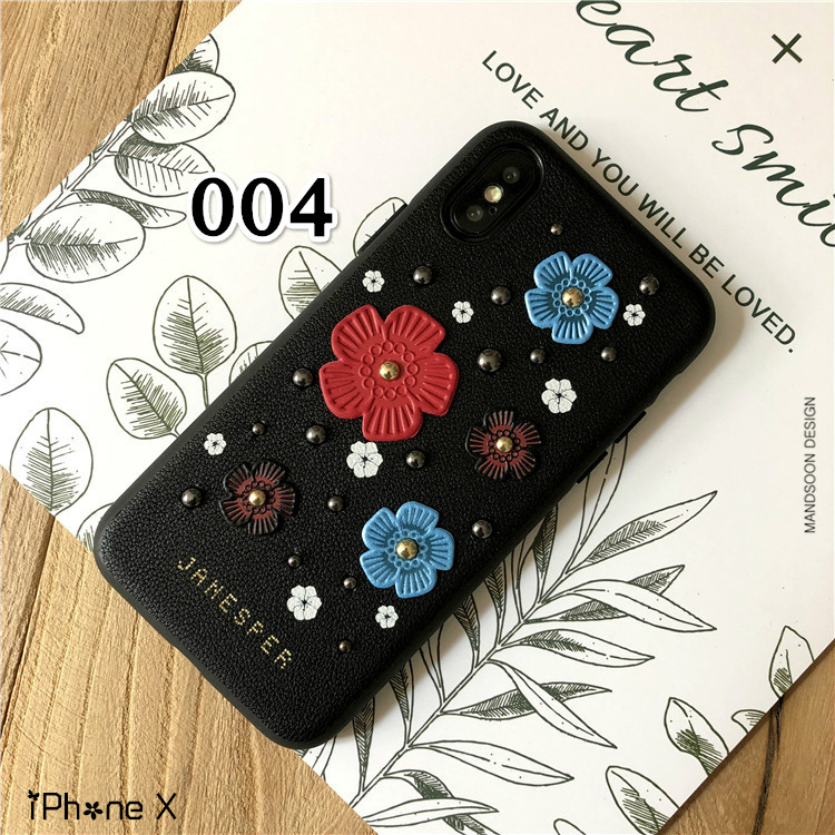レザーiPhoneX Plusケース立体花リベット付き綺麗カバー多色展開カラフル