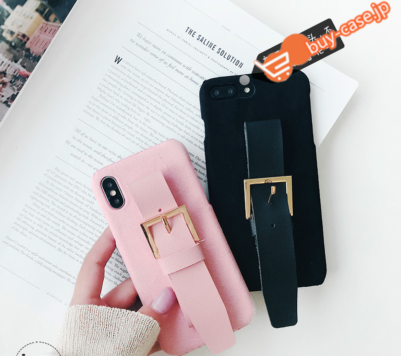 ハードケース9/11アイフォン8Plus/7plus携帯カバー黒いピンク色革レザー6splusバンド片手操作韓国アイドル人気
