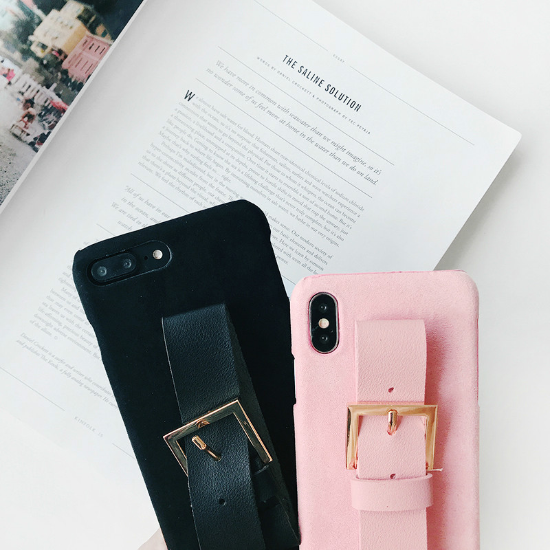 アイフォン8Plus/7plus携帯カバー黒いピンク色革レザー6splusバンド片手操作韓国アイドル人気