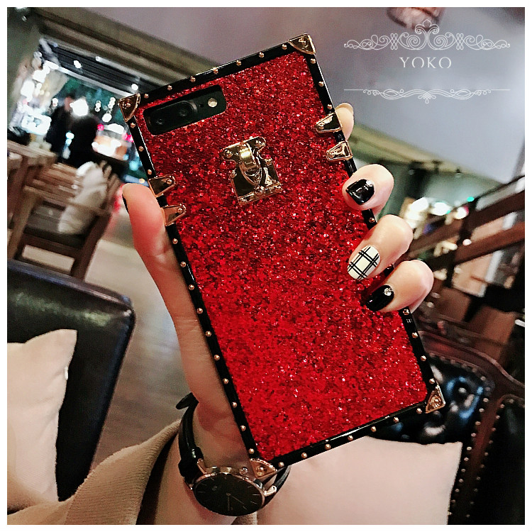 赤い8アイフォン豪華赤色ラメ入りX/iPhone XIキラキラ携帯カバー7Plus/7耐衝撃レッド長方形