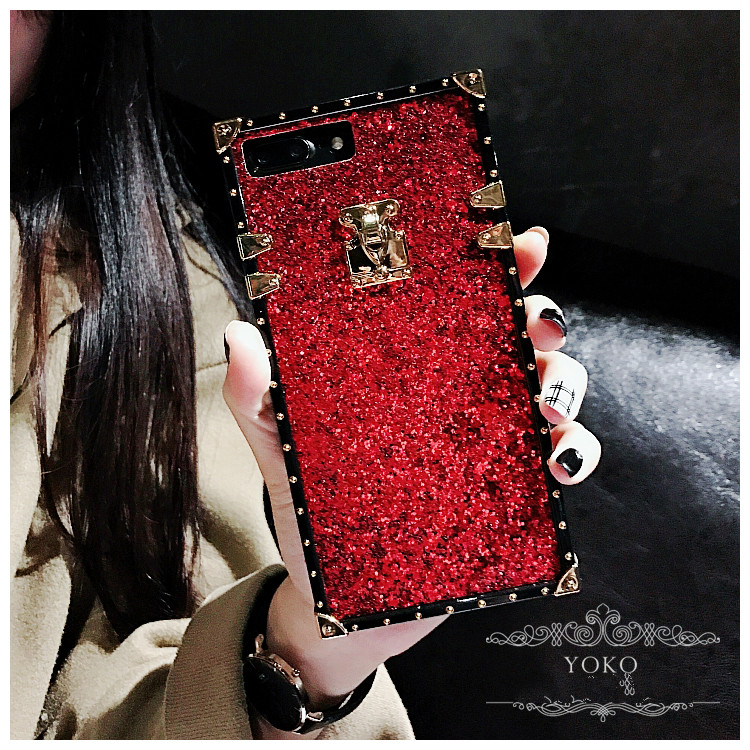 iPhone8plusケース赤い8アイフォン豪華赤色ラメ入りiPhone XIキラキラ携帯カバー7Plus/7耐衝撃レッド長方形