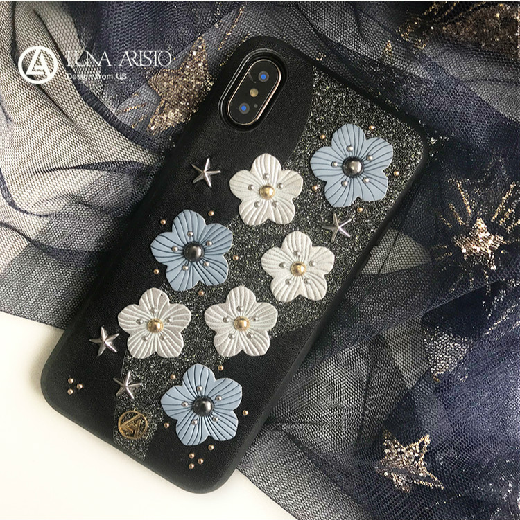 春夏向け黒い花柄立体的お花iPhonexケース綺麗フラワーXS/XS Plus携帯カバー革製レザー女性ソフトアイフォンX