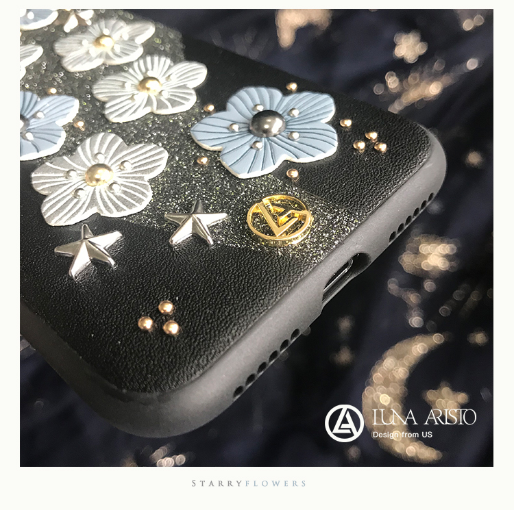 春夏向けピンク色青黒い花柄立体的綺麗フラワーXS/XS Plus携帯カバー革製レザー女性ソフトアイフォンX