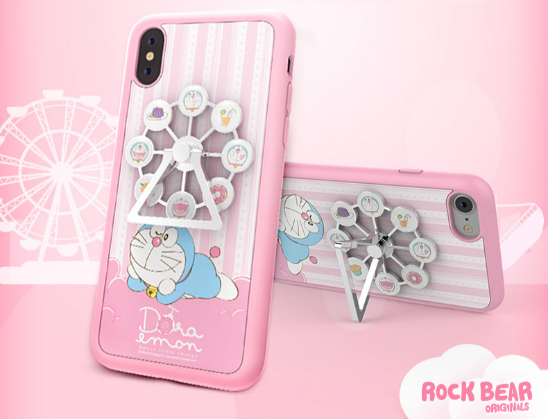 ドラえもん可愛い携帯ケース 最適ピンク色iPhone8plus/7plusスマホリング付き