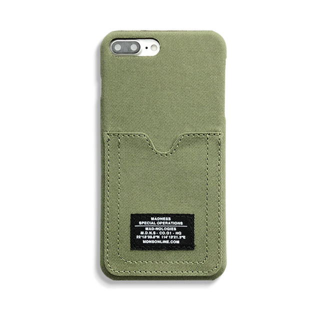 携帯カバー7Plus/7スマホケースカード入れポケット付きおしゃれアーミーグリーン色便利