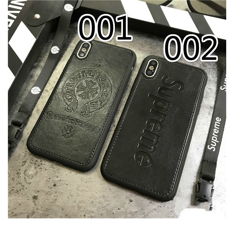 iPhone XRおしゃれブランド クロムハーツ黒いスマホケースiPhoneXS 6splus高級レザー携帯カバー革製型押し革アイフォンXR