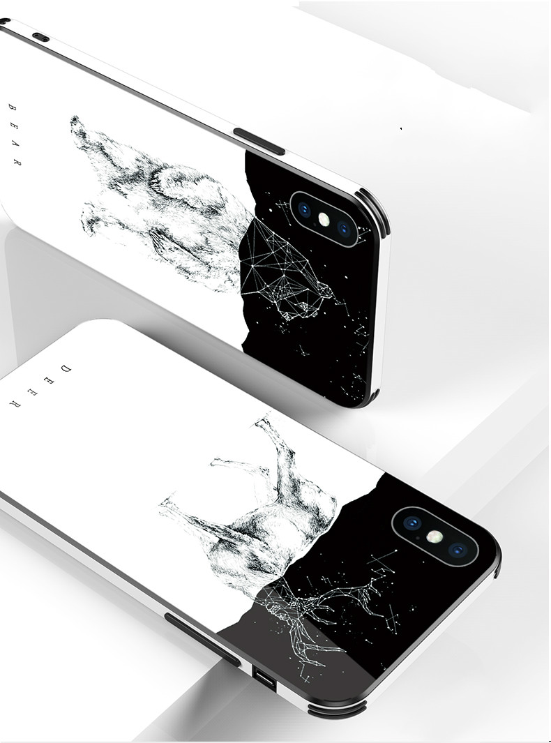 モノトーン黒白色森林iphonexケース高品質ガラス熊xsシンプルmaxアイフォンxスマホケースくま薄型iphonexs背面ガラス