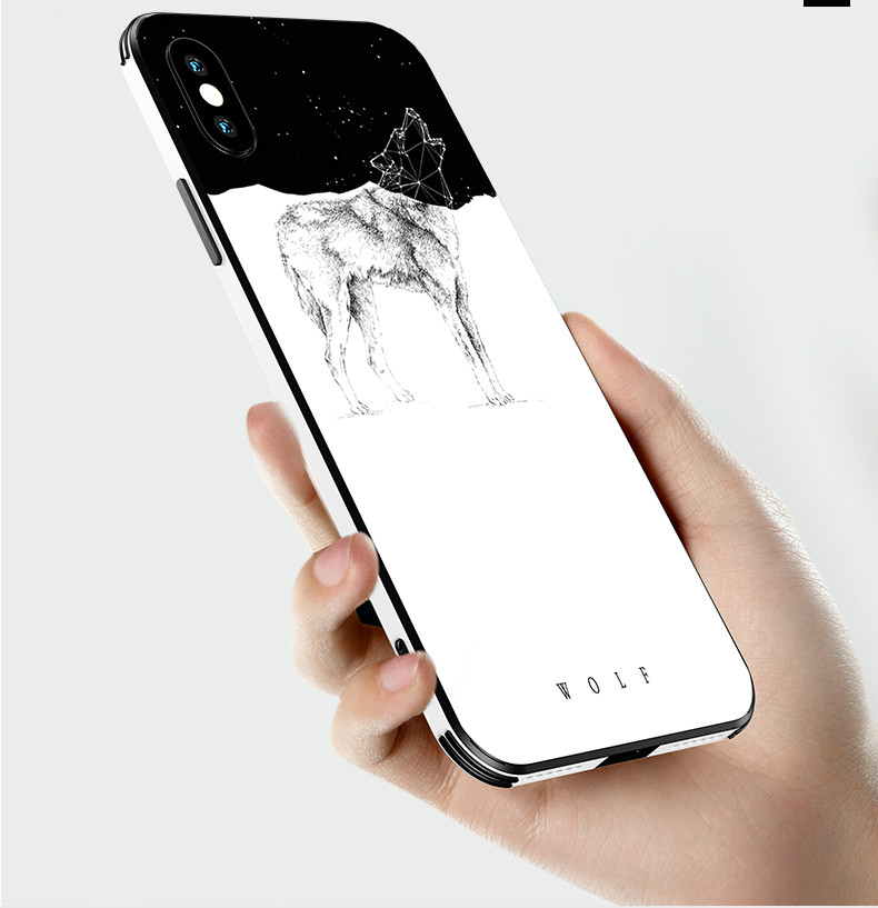 黒白色森林iphonexケース高品質ガラス熊xsシンプルmaxアイフォンxスマホケースくま薄型iphonexs背面ガラス