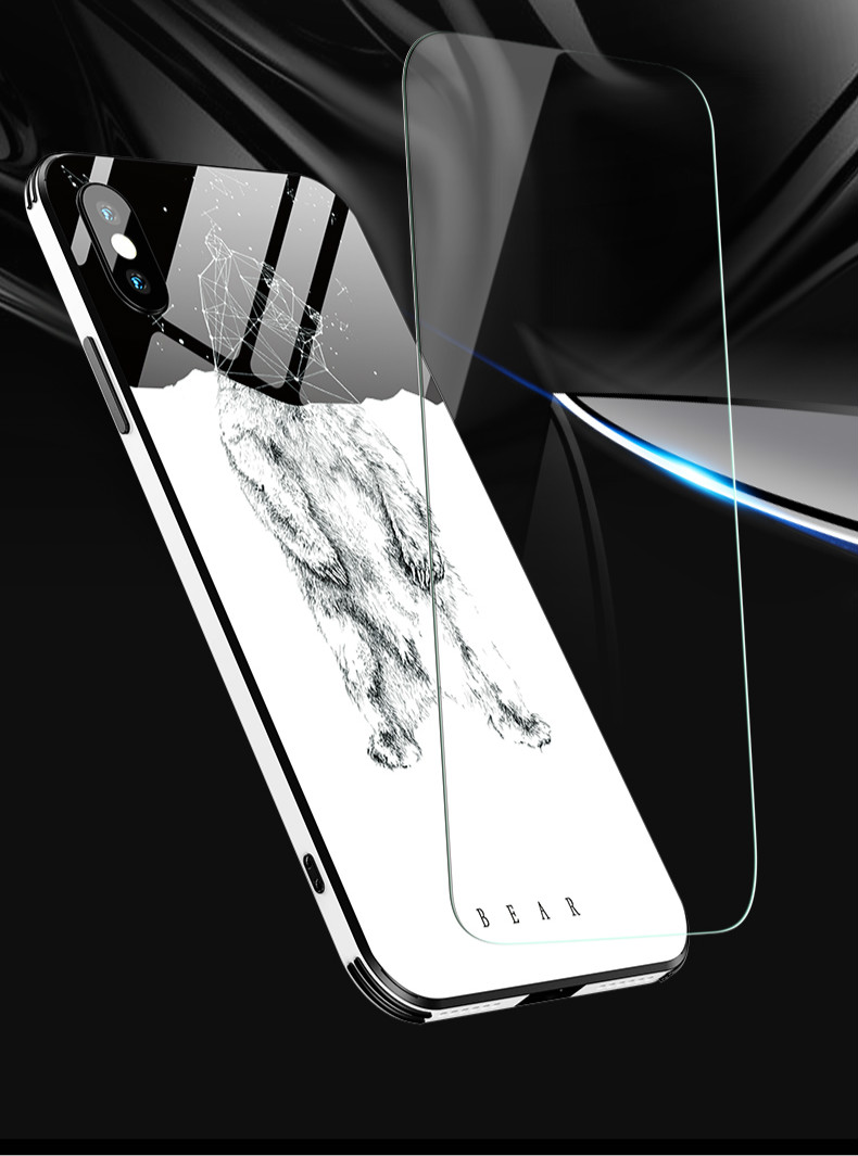 モノトーン森林iphonexケース高品質ガラス熊xsシンプルmaxアイフォンxスマホケースくま薄型iphonexs背面ガラス