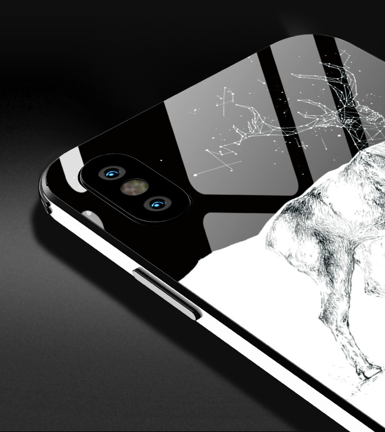 モノトーン黒白色森林ガラス熊xsシンプルmaxアイフォンxスマホケースくま薄型iphonexs背面ガラス