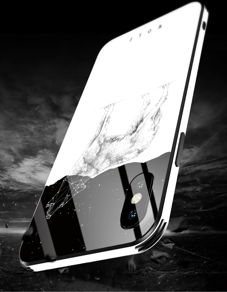 モノトーン黒白色森林iphonexケース高品質ガラス熊xsアイフォンxスマホケースくま薄型iphonexs背面ガラス