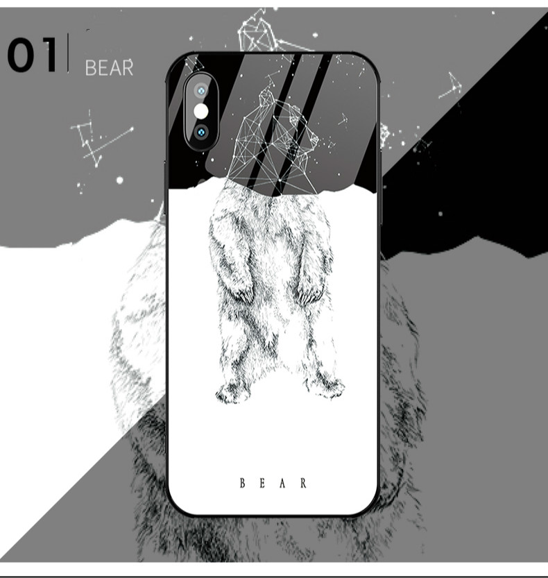 iphonexs背面ガラス耐衝撃携帯カバー北欧鹿シカ男女おそろい動物狼iphoneX個性的くじら鯨