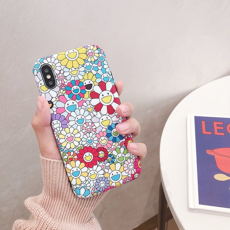 おもしろいスマホケースiPhoneXS/X耐衝撃女性メンズ薄型携帯カバー アゲ花 お花 村上隆