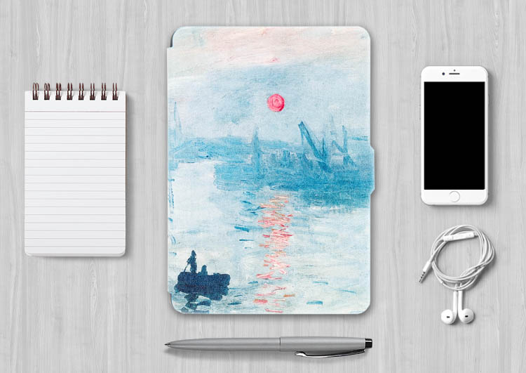 kindle paperwhite4カバー ケース クロード・モネ レザー手帳型キンドル ペーパーホワイト絵画タブレット