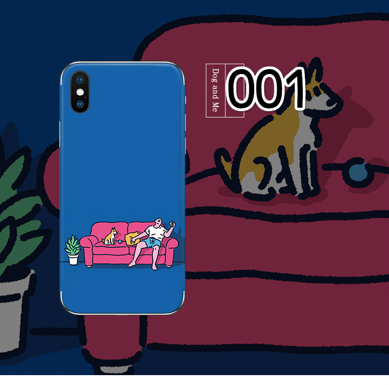 iPhoneXスキンシール韓国イラスト アイフォンXS/XS Max/XR/iPhone8ネコ犬日常生活 芸術家iPhone Xs Maxスマホシール猫