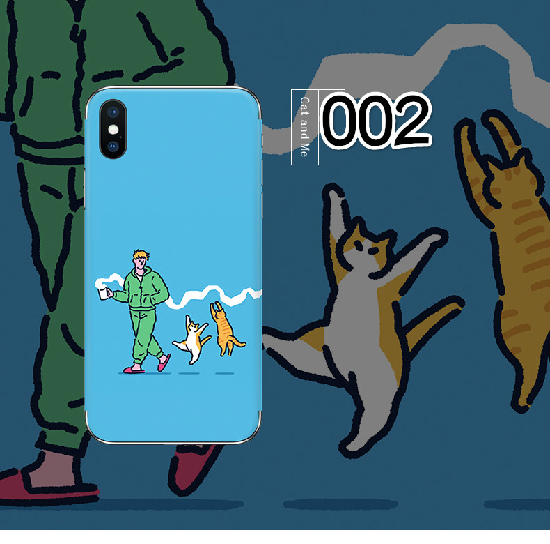 スキンシール韓国イラスト アイフォンXS/XS Max/XR/iPhone8ネコ犬日常生活 芸術家iPhone Xs Maxスマホシール猫