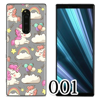 オリジナルXperia1ケース可愛いxperia1カラフル絵柄ユニコーンお揃いTPUソフト大理石柄スマホケース