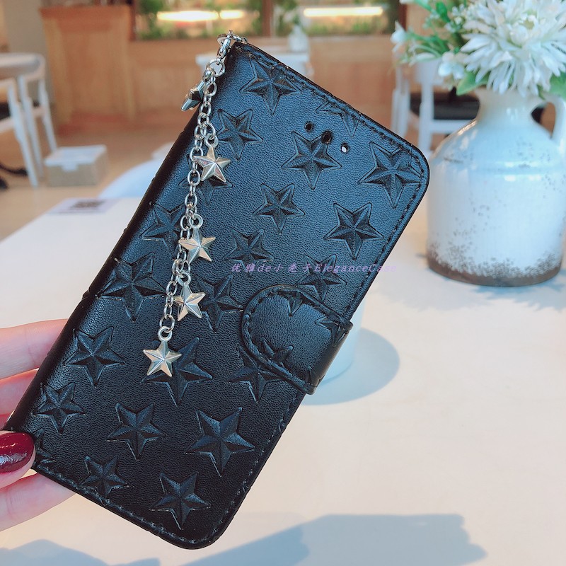 6sカード収納ストラップ付き星スター薄型可愛いベルト銀 黒 金 手帳型iPhone XRケース