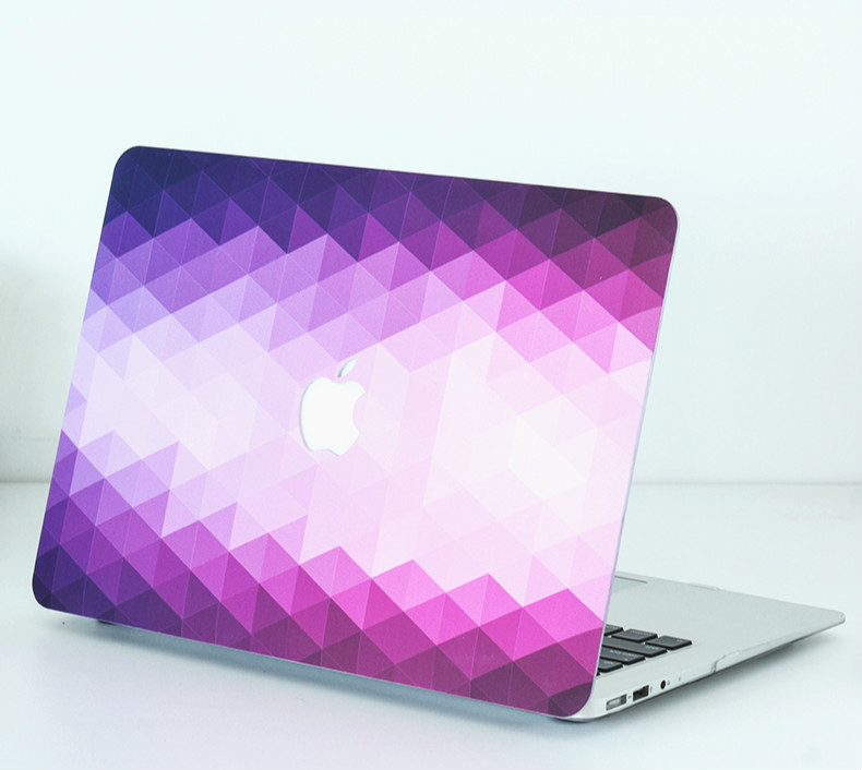 紫色MacBook Pro&Airオシャレ デザイン シェルカバー ピンク幾何学模様チェック柄macbook pro 13ケース