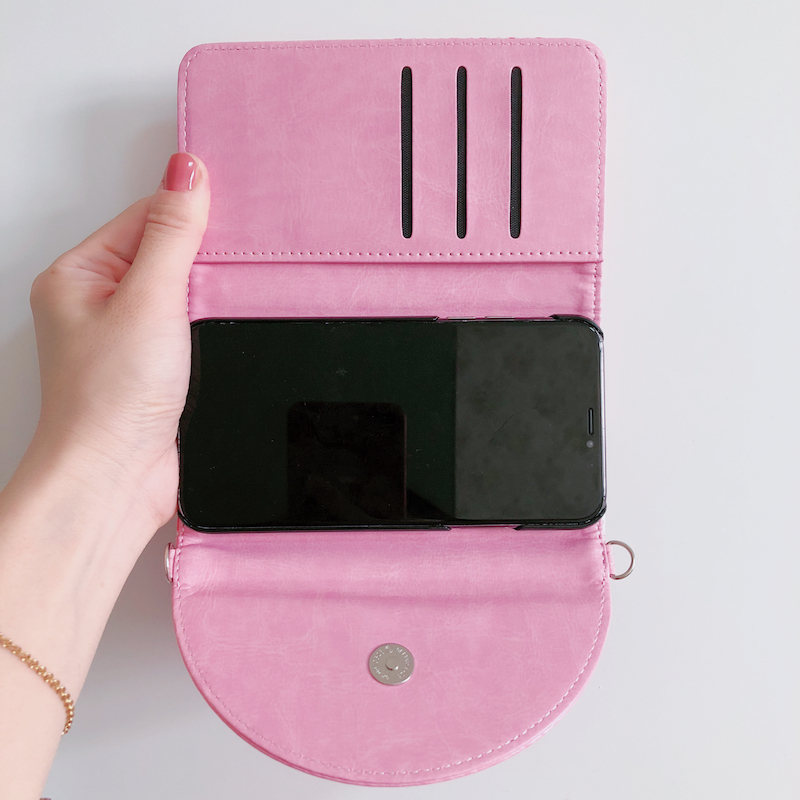 スマホケース千鳥格子ハウンドトゥース財布型レザー高級大人可愛い携帯カバー三つ折り紺色ピンク