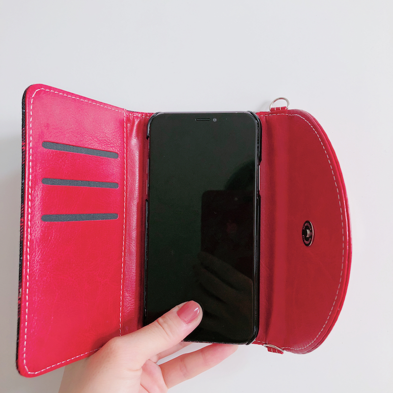 手帳型スマホケース千鳥格子ハウンドトゥース財布型レザー高級大人カバー三つ折り紺色ピンク
