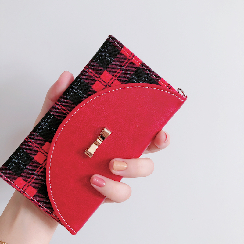 手帳型スマホケース千鳥格子ハウンドトゥース財布型レザー高級大人可愛い携帯紺色ピンク