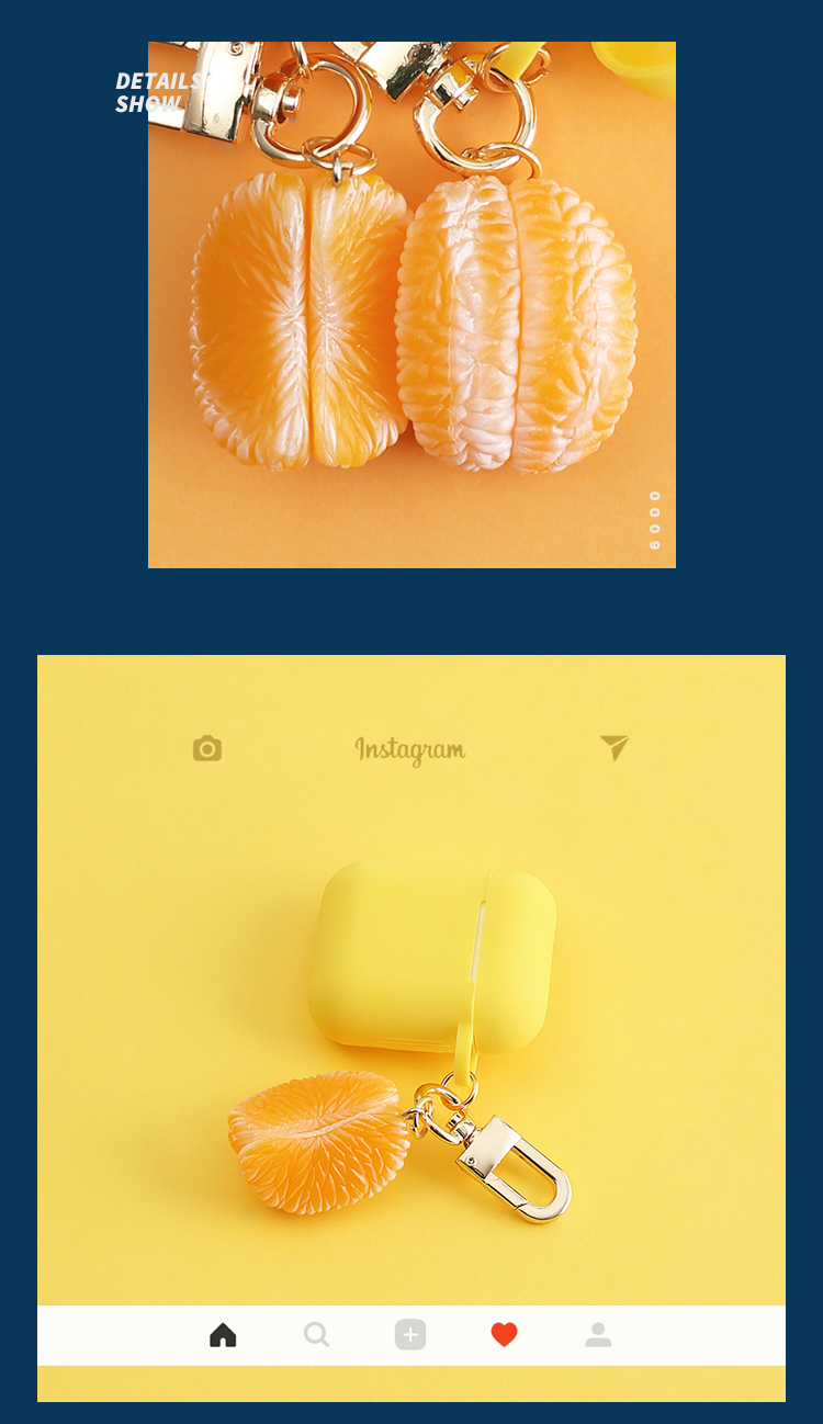 インスタ映え韓国蜜柑airpodsケース ミカン シリコン耐衝撃カラビナ付カワイイ